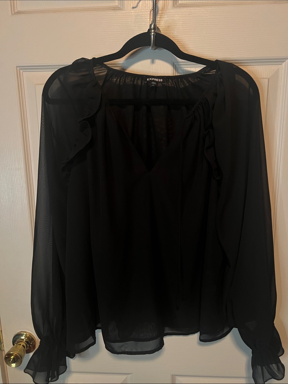 Express Black Sheer Ruffle-Detail Blouse